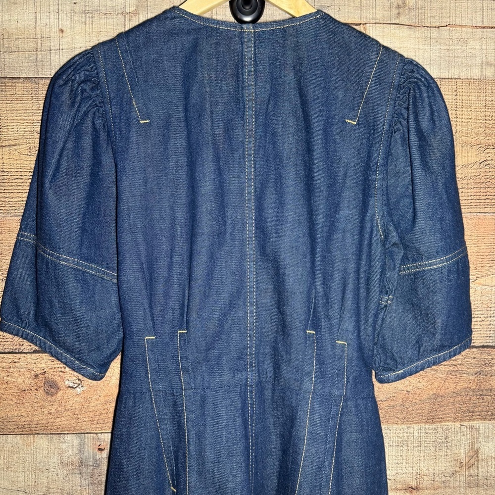 Rebecca Taylor La Vie Puff Sleeve Denim Jumpsuit size Small Tie Waist - Picture 11 of 15
